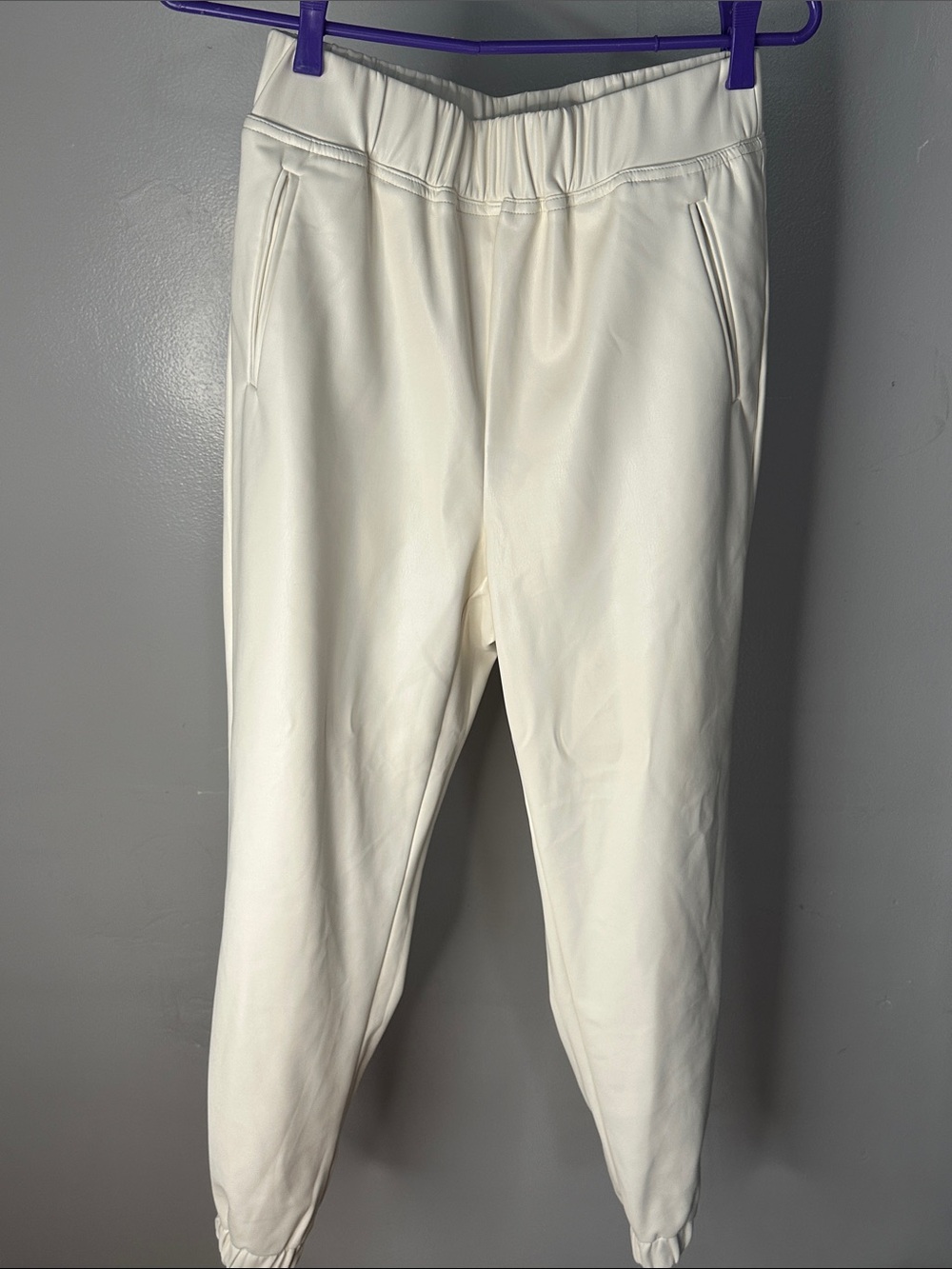 Inc Elastic-Waist Cream Faux Leather Jogger Pants